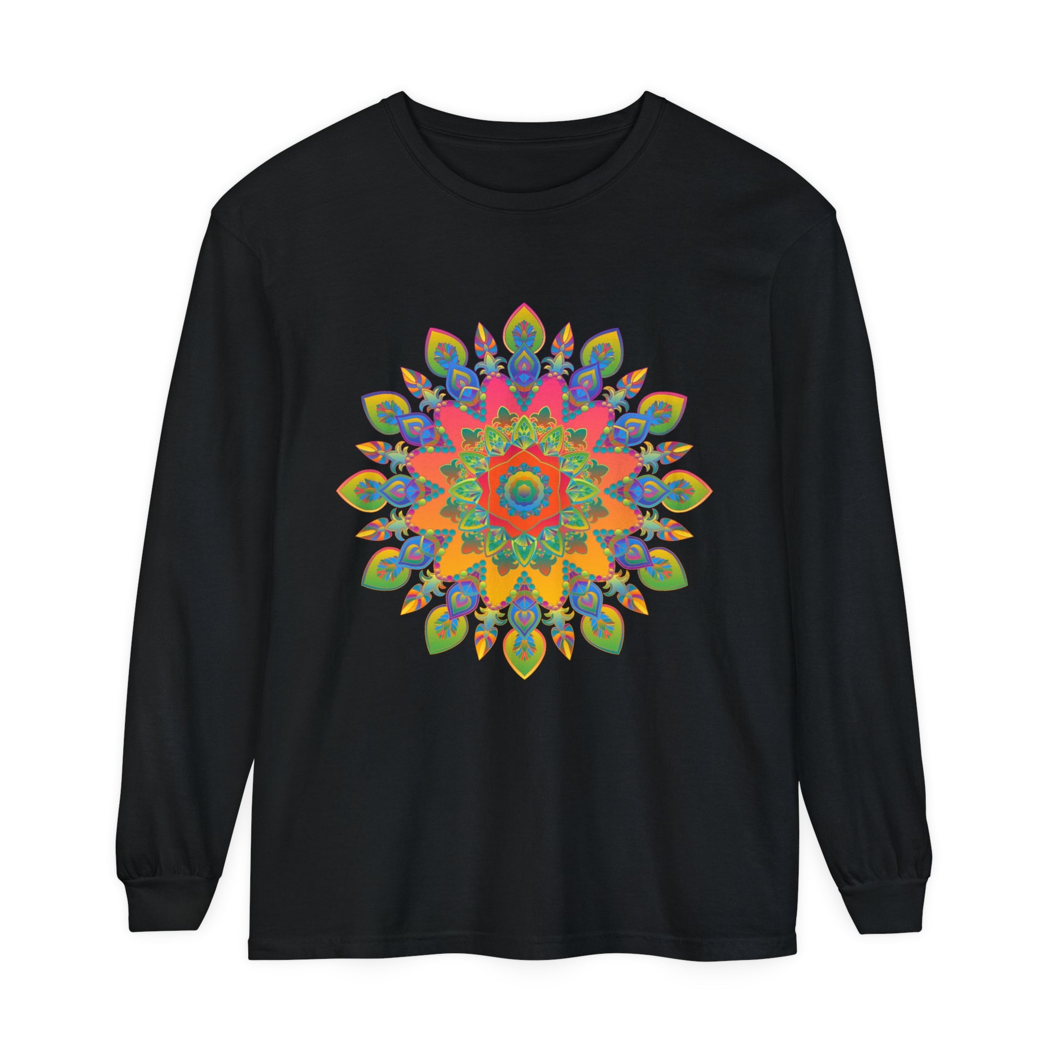 Beautiful and colorful unisex long sleeve T-shirt with vibrant mandala design