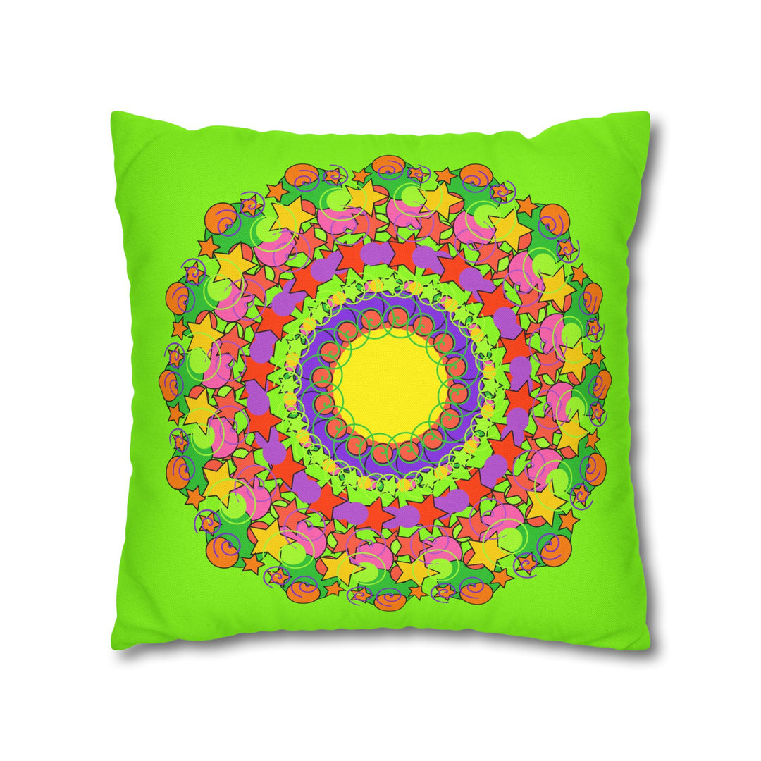 Mandala pillowcase for kids' bed featuring hand-drawn stars and spirals