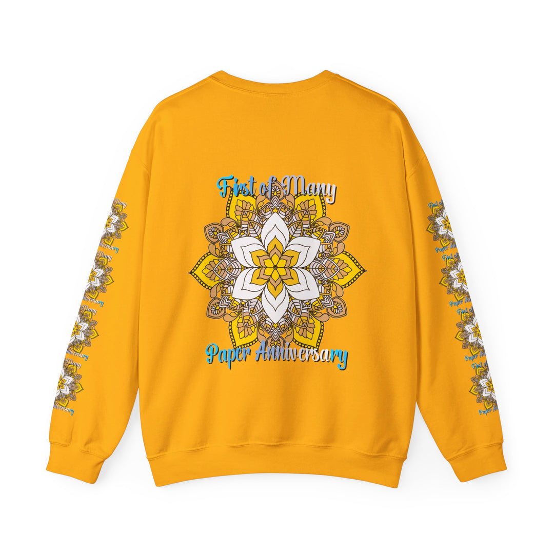 Handcrafted crewneck sweatshirt adorned with a colorful and intricate mandala pattern