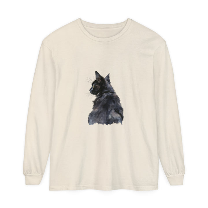 Black Cat Watercolor Long Sleeve T-Shirt with colorful cat design