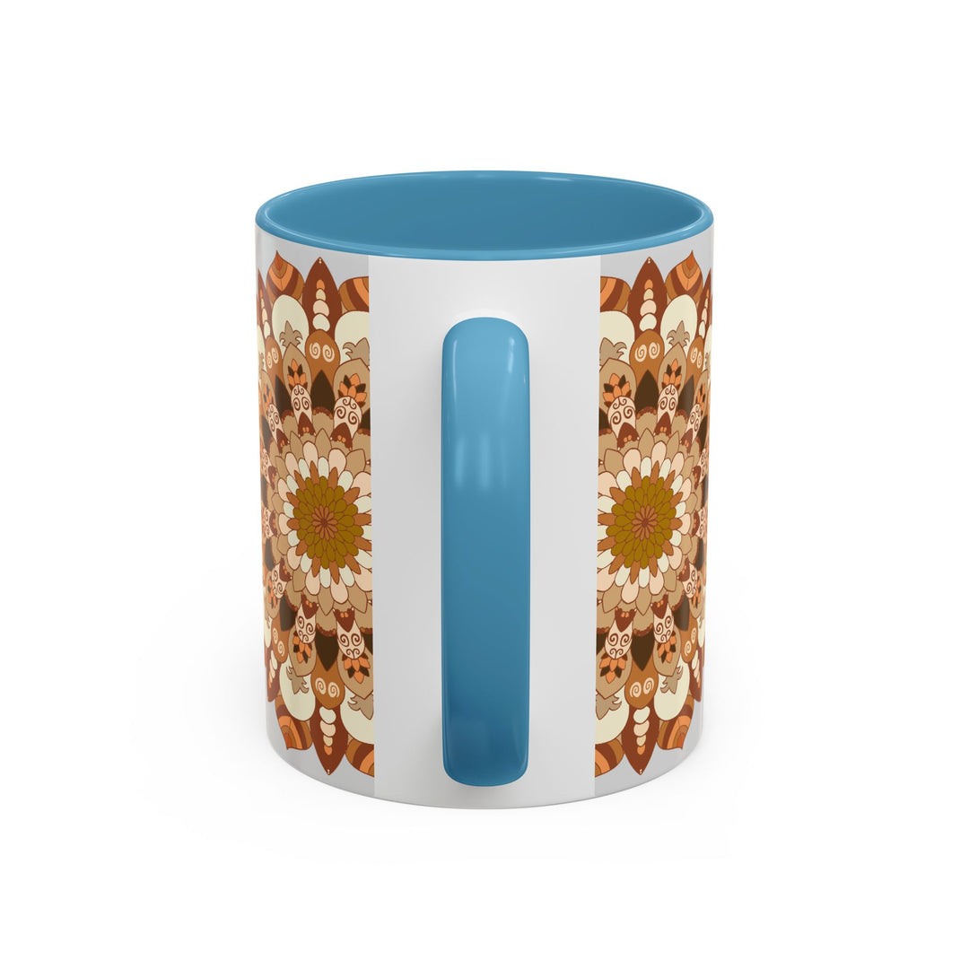 Peaceful light grey mandala art mug with intricate and delicate design