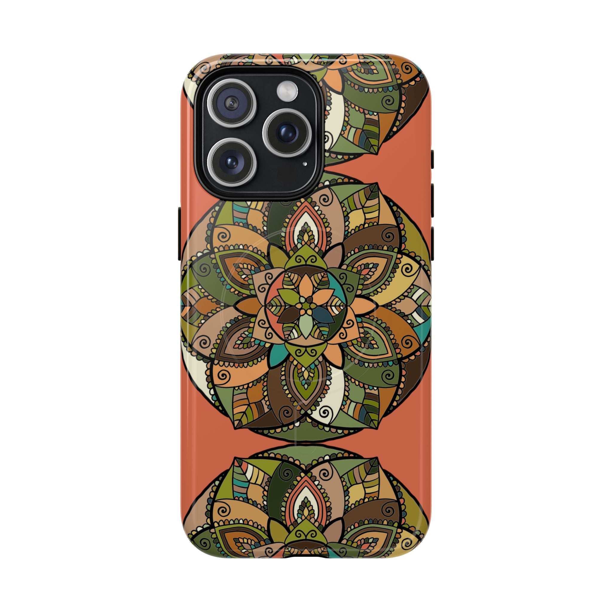 Mandala Floral Tough Magnetic Phone Case — Boho Earth-Tone Protective Cover