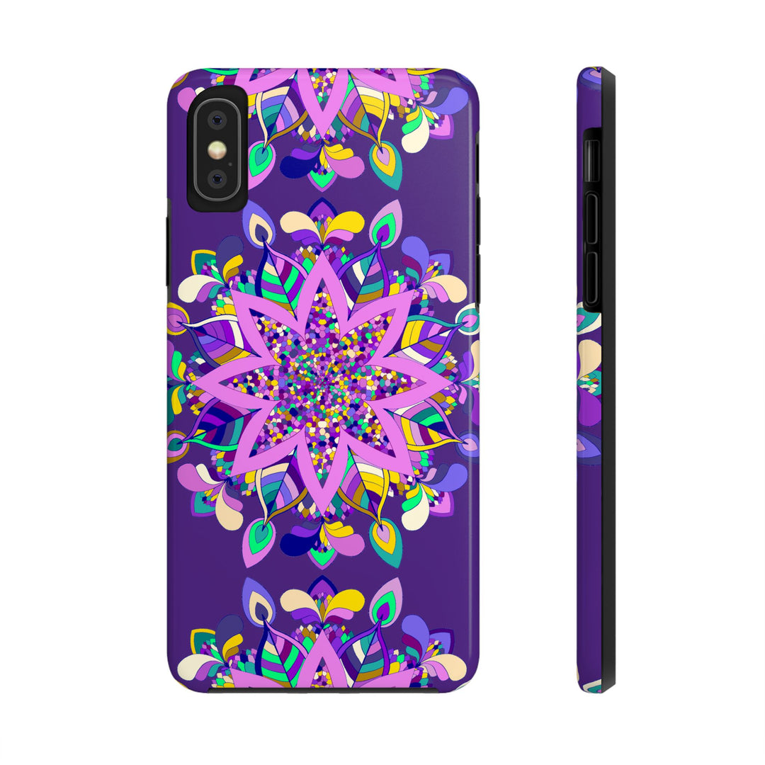 Hand drawn purple Mandala Art Phone Case designed for iPhone X/XS