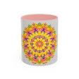 Handcrafted mandala mug featuring intricate and colorful design