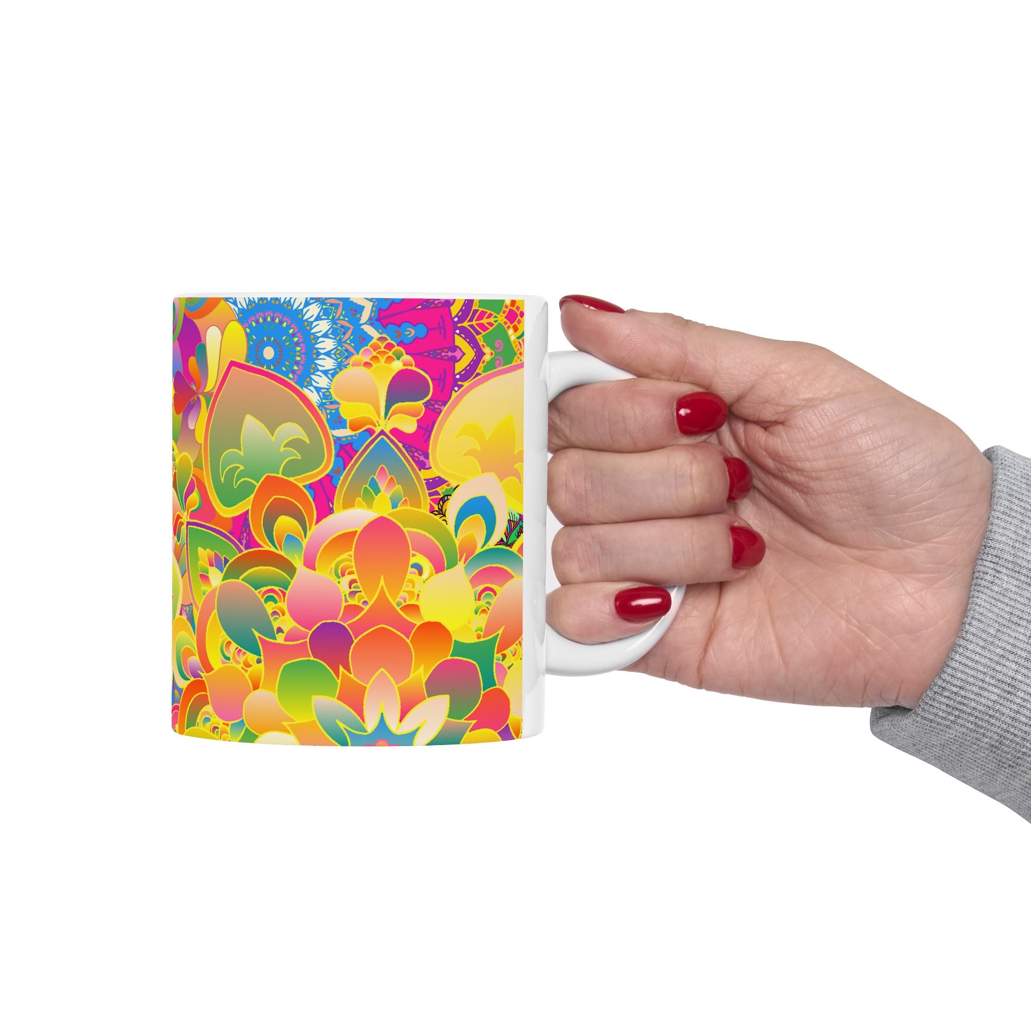 Psychedelic Floral Mandala Ceramic Mug