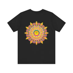 Vibrant Mandala Tee in shades of blue and purple, featuring intricate patterns symbolizing peace and harmony, perfect for adding a pop of color to your wardrobe