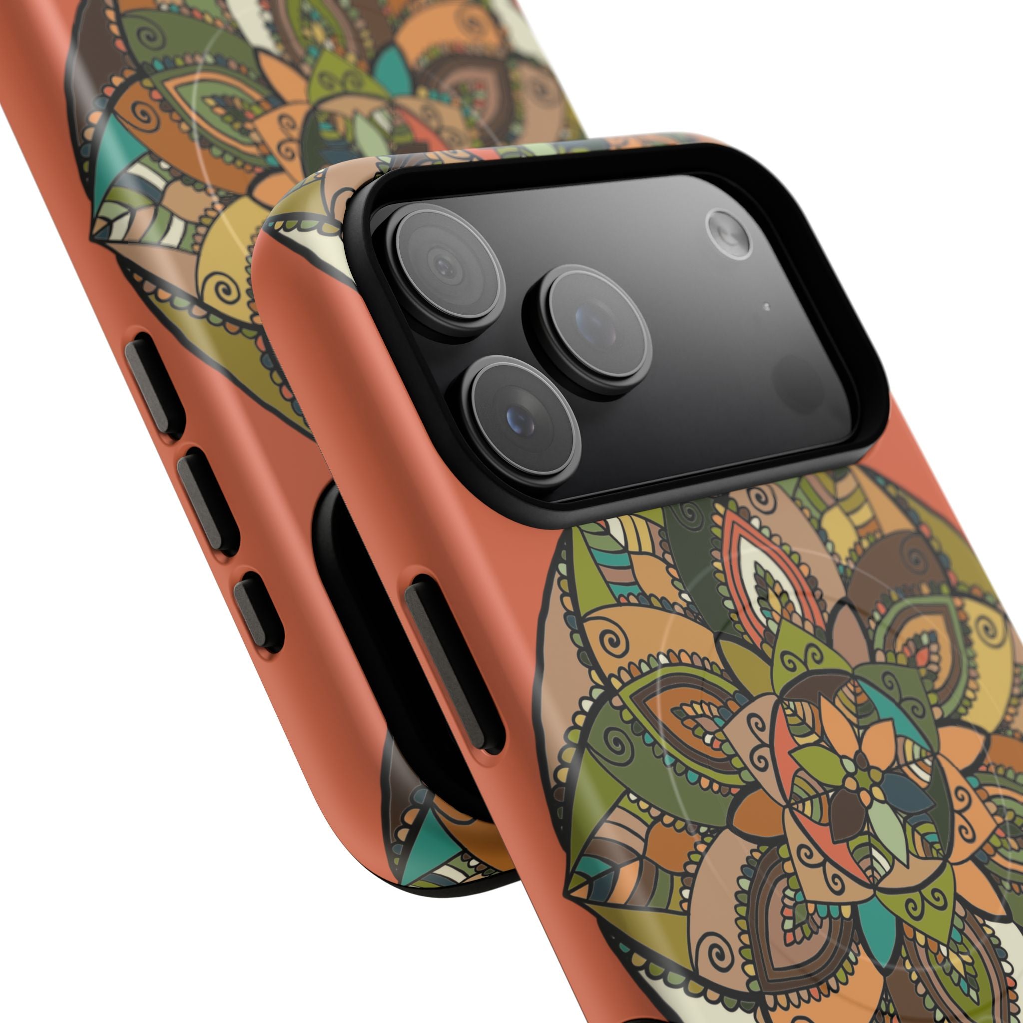 Mandala Floral Tough Magnetic Phone Case — Boho Earth-Tone Protective Cover