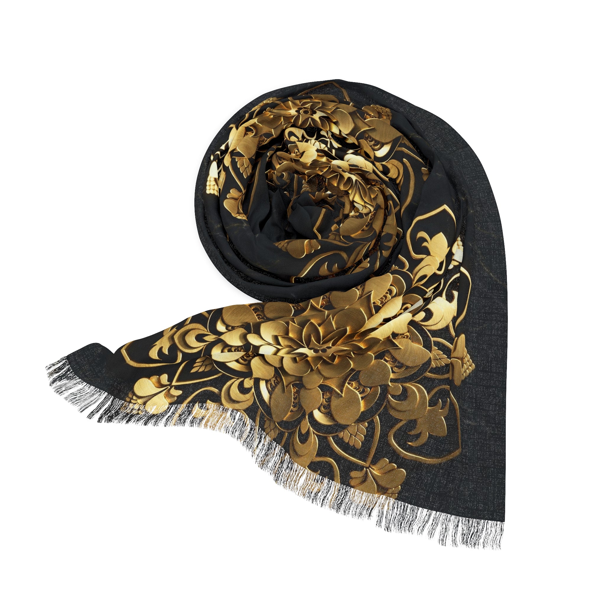 Gold Mandala Black Marble Luxury Scarf