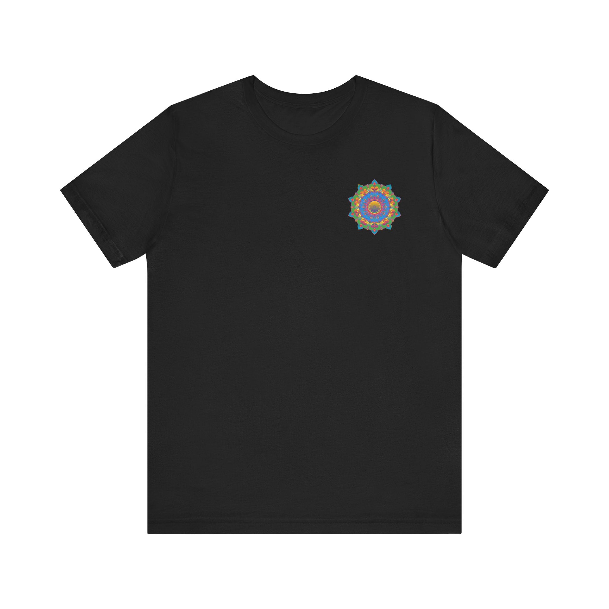 A stunning and colorful Vibrant Mandala Tee featuring a spiritual design symbolizing peace and harmony