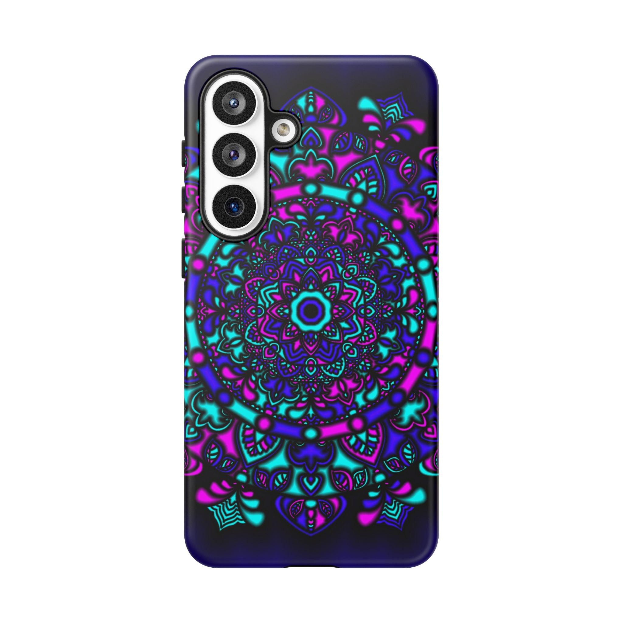 Cover protettiva resistente per telefono Mandala Neon — Viola e Verde acqua