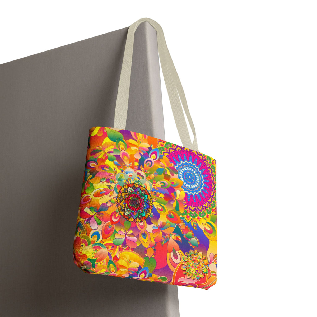 Psychedelic Floral Mandala Tote Bag