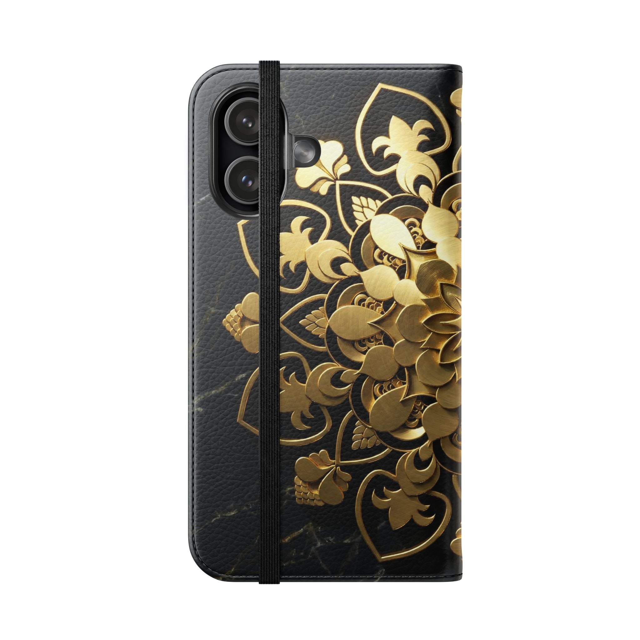 Gold Mandala Flip Phone Case – Luxury Floral Wallet Cover