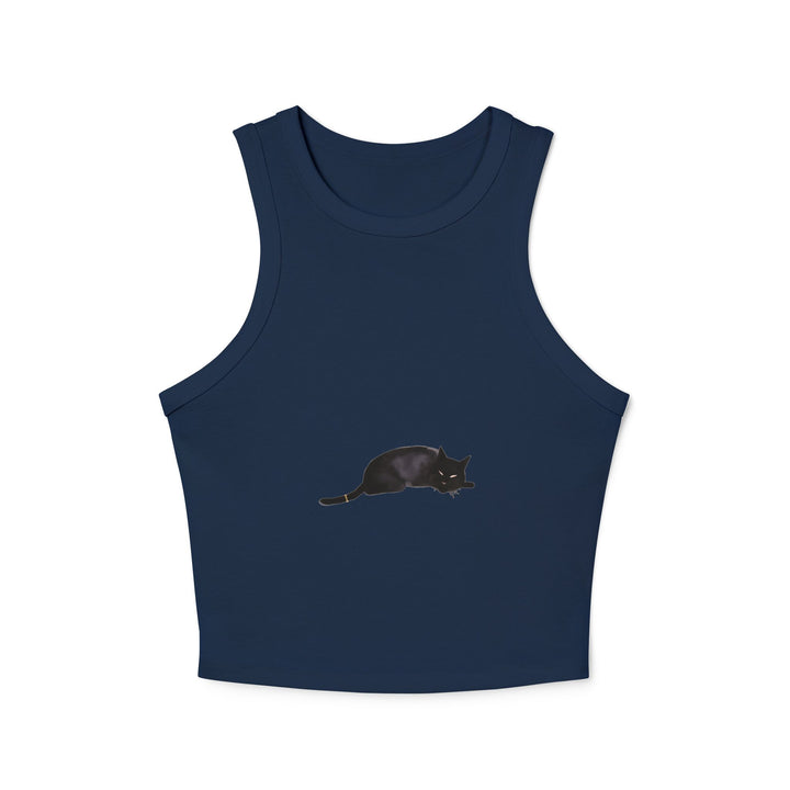 Black Cat Sleep Racerback Tank Top with a cute and cozy design perfect for lounging or sleeping