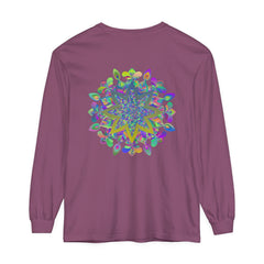 Colorful Mandala Unisex Long Sleeve T-Shirt featuring intricate, vibrant design