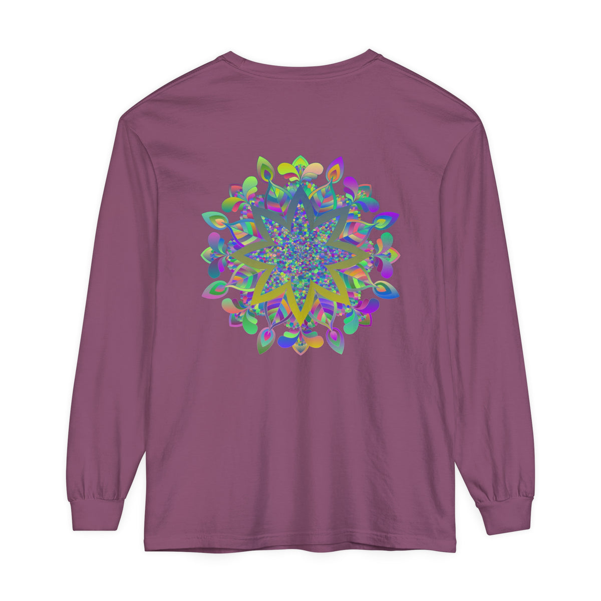 Colorful Mandala Unisex Long Sleeve T-Shirt featuring intricate, vibrant design