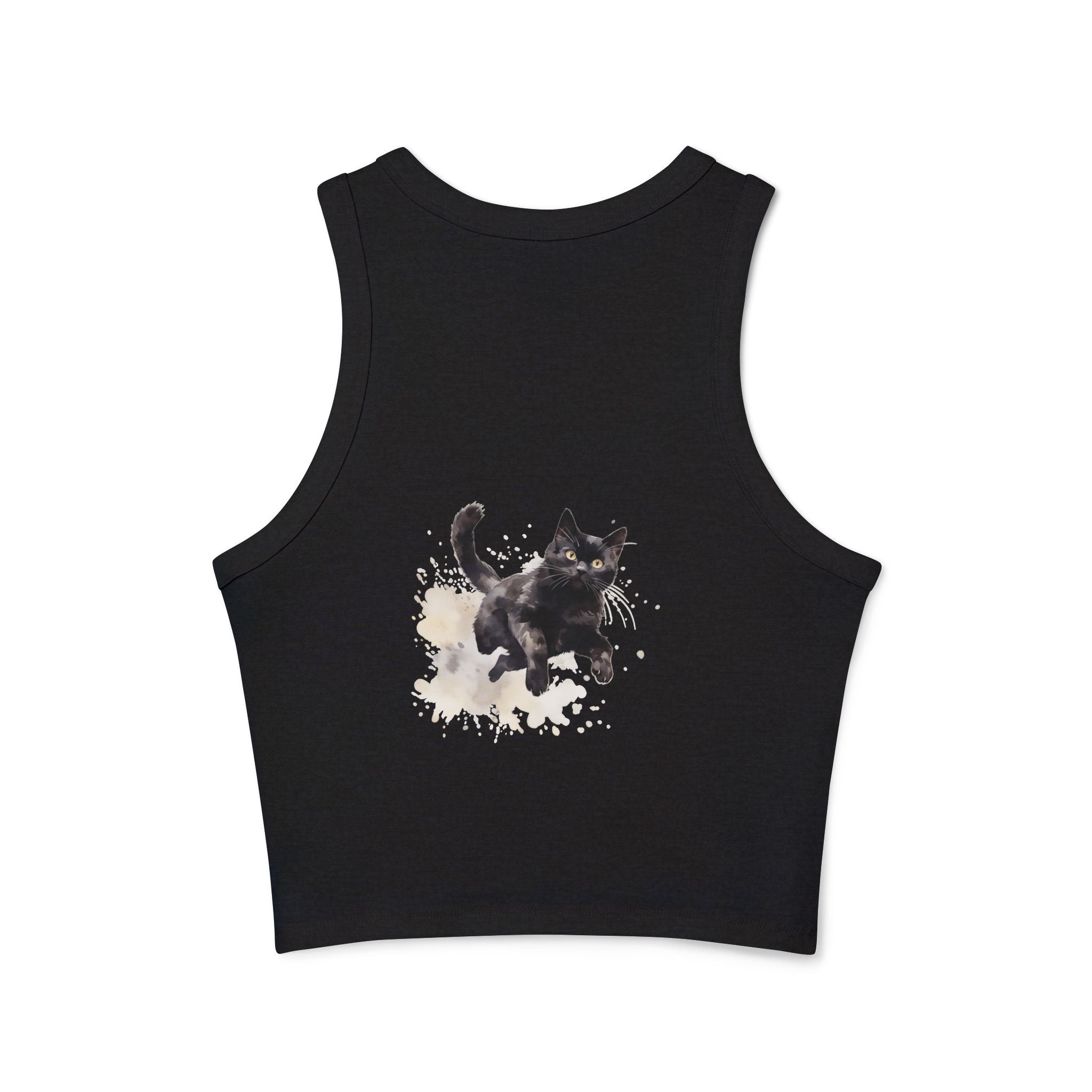 Perfect for casual and athletic wear, Black Cat Watercolor Splash Racer Tank Top