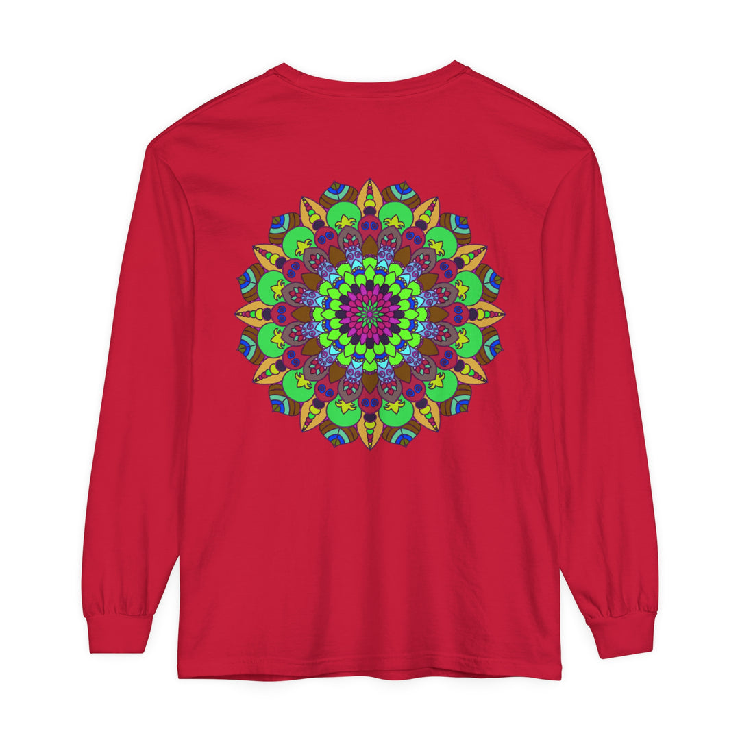 Colorful Mandala Unisex Long Sleeve T-Shirt featuring intricate, vibrant design