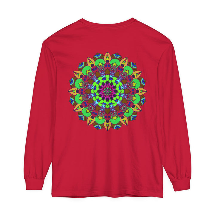 Colorful Mandala Unisex Long Sleeve T-Shirt featuring intricate, vibrant design