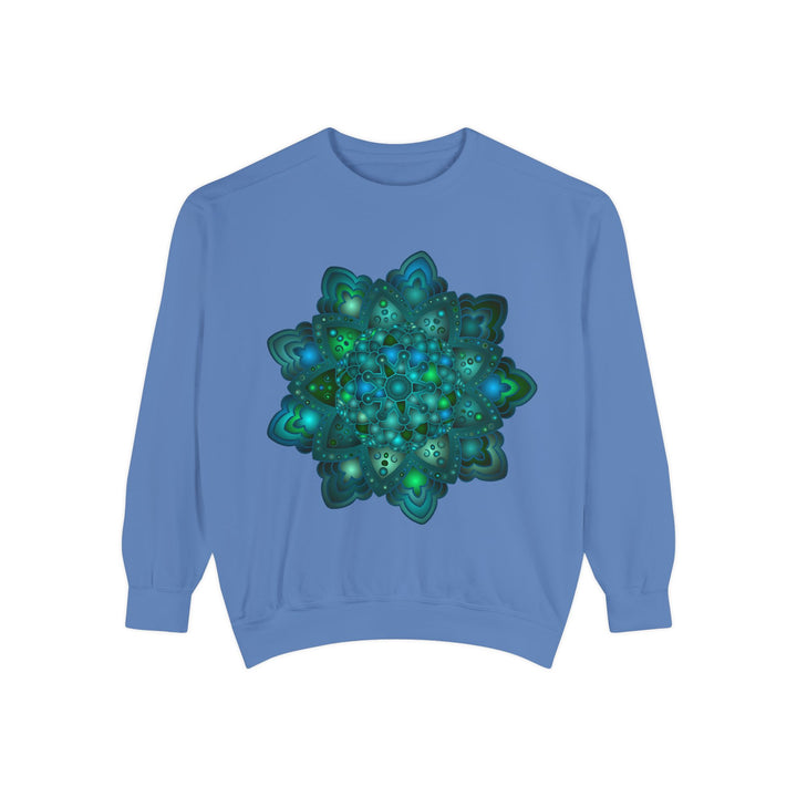 Beautiful blue and green mandala sweatshirt, featuring intricate and ornate design