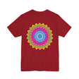 Colorful and intricate mandala design T-shirt promoting spiritual peace and positivity