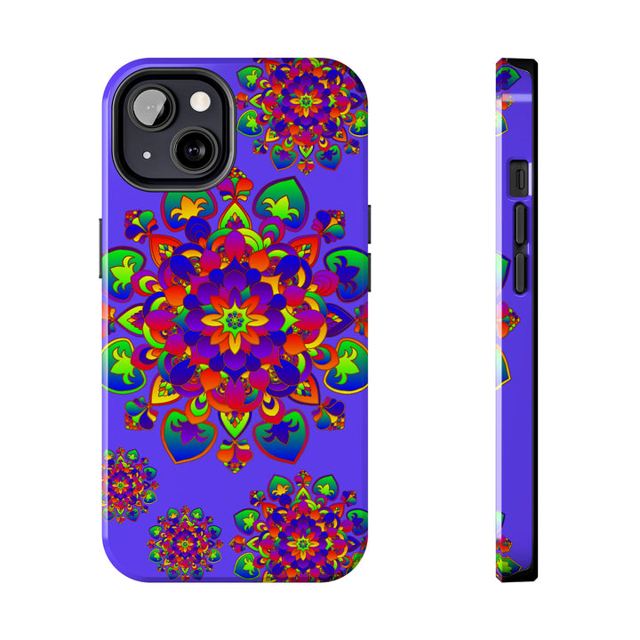 A colorful hand-drawn mandala rainbow design phone case for protection