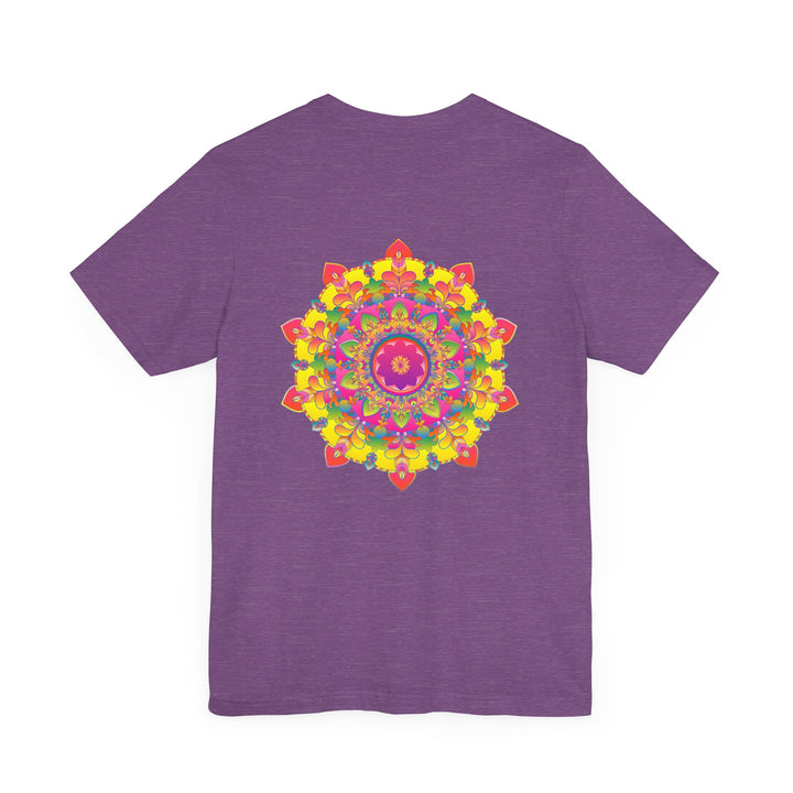 A beautiful, vibrant mandala tee featuring spiritual symbols representing peace and harmony