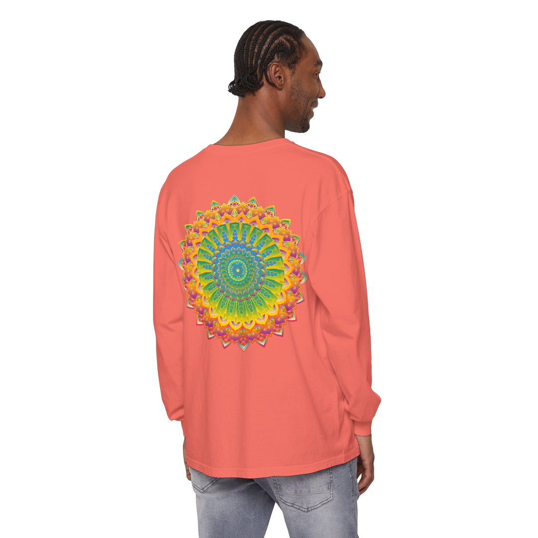 Intricate Mandala Unisex Long Sleeve T-Shirt in vibrant colors and detailed design