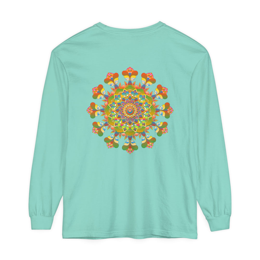 Vibrant Mandala Long Sleeve T-Shirt featuring colorful and intricate artistic design