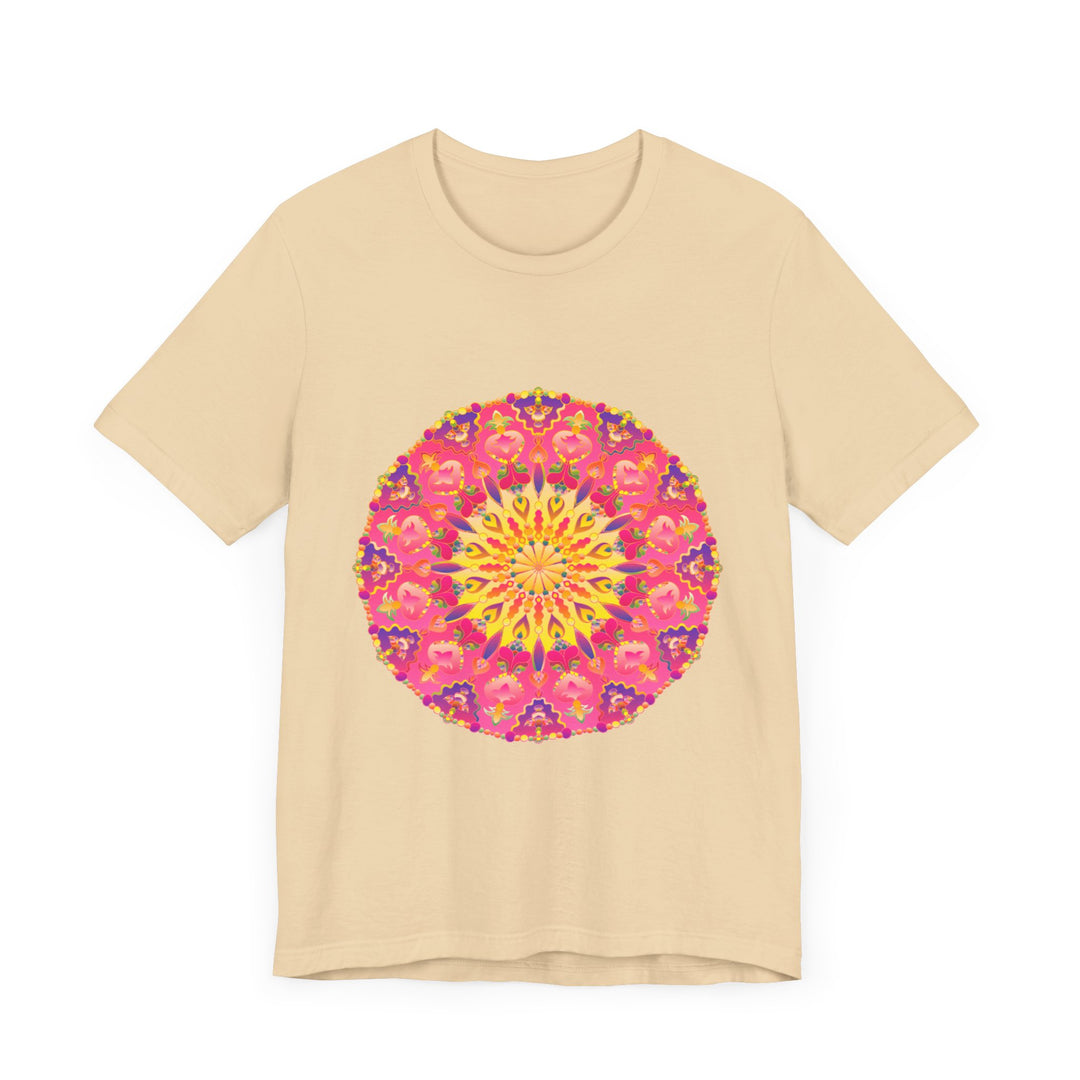 Vibrant Mandala T-Shirt - A colorful and symmetrical design featuring a variety of bright, eye-catching hues in a circular pattern on a comfortable and stylish t-shirt