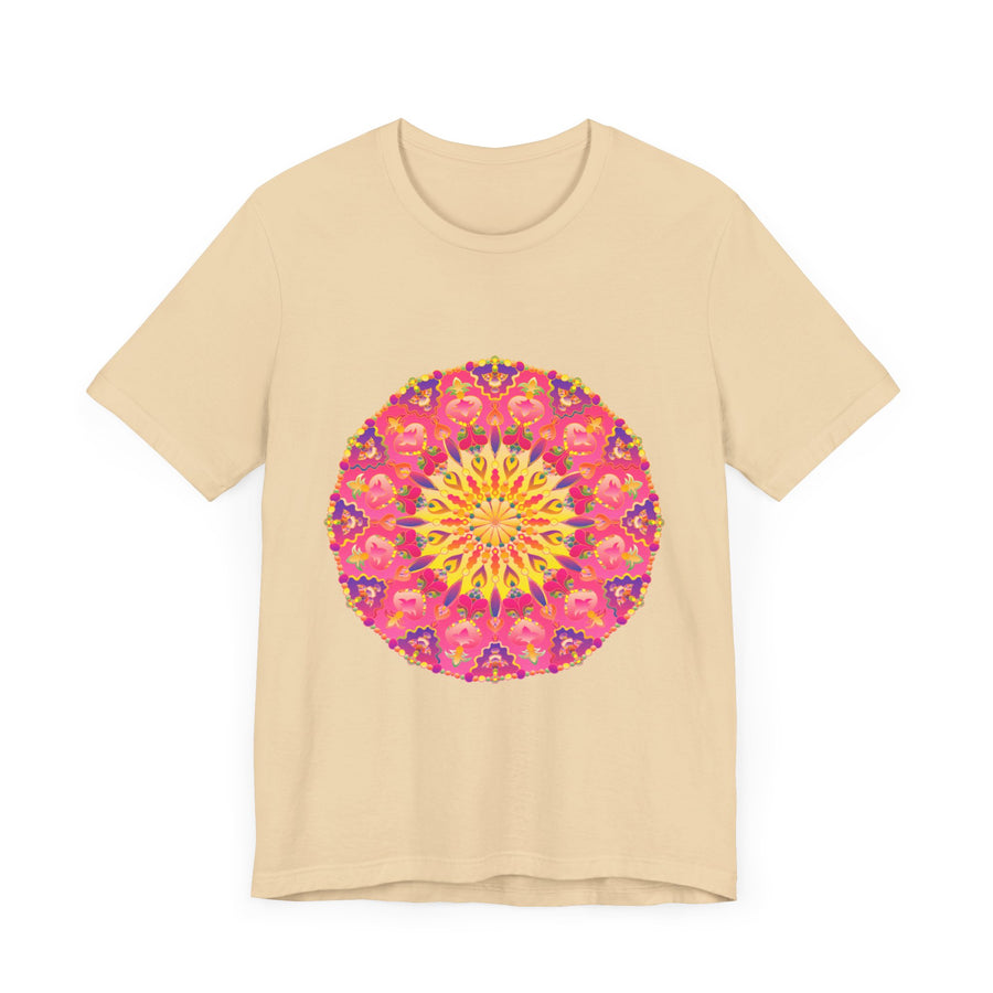 Vibrant Mandala T-Shirt - A colorful and symmetrical design featuring a variety of bright, eye-catching hues in a circular pattern on a comfortable and stylish t-shirt