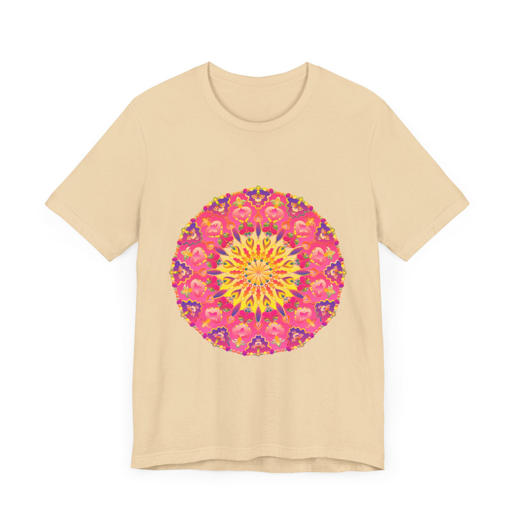 Vibrant Mandala T-Shirt - A colorful and symmetrical design featuring a variety of bright, eye-catching hues in a circular pattern on a comfortable and stylish t-shirt