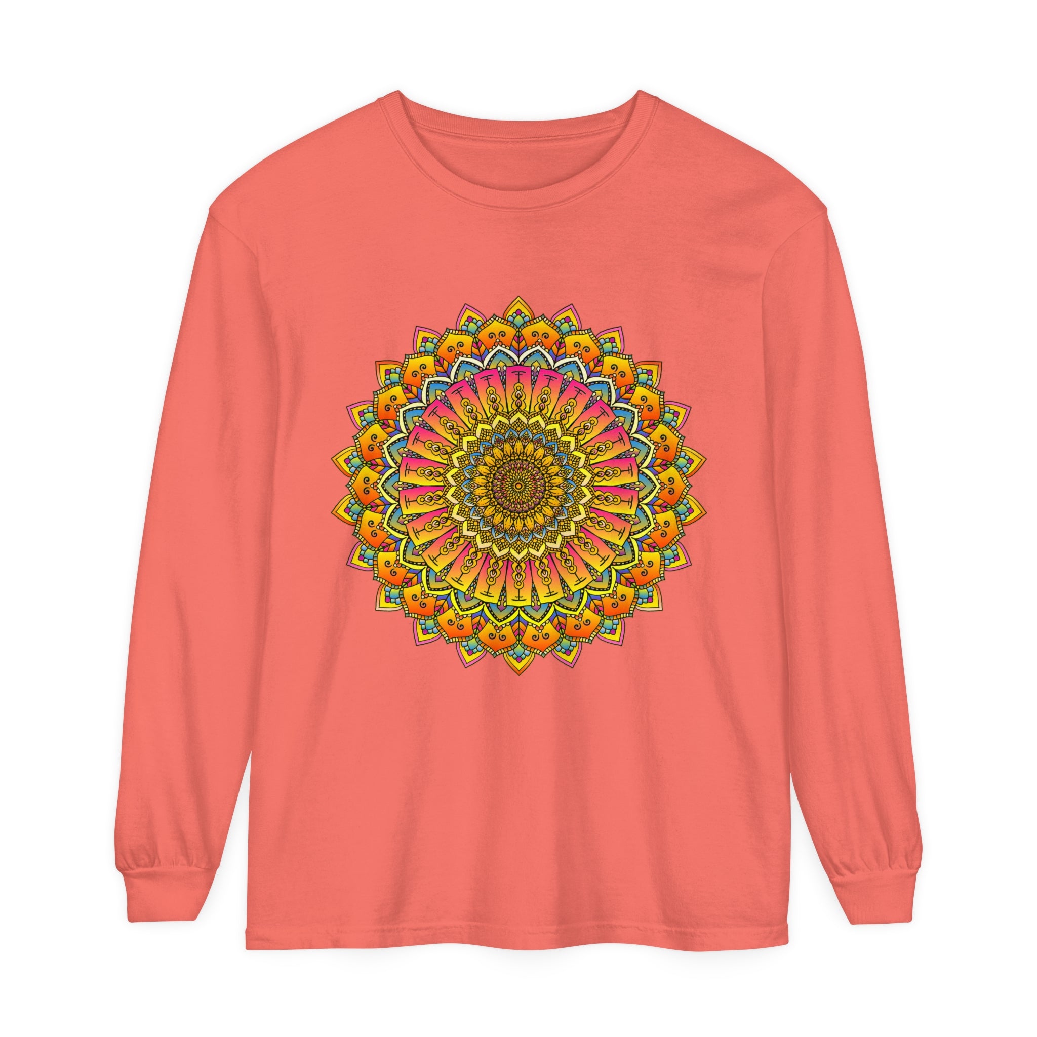 Colorful and intricate mandala design long sleeve t-shirt for all genders