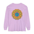 Colorful and intricate mandala design on black unisex long sleeve t-shirt