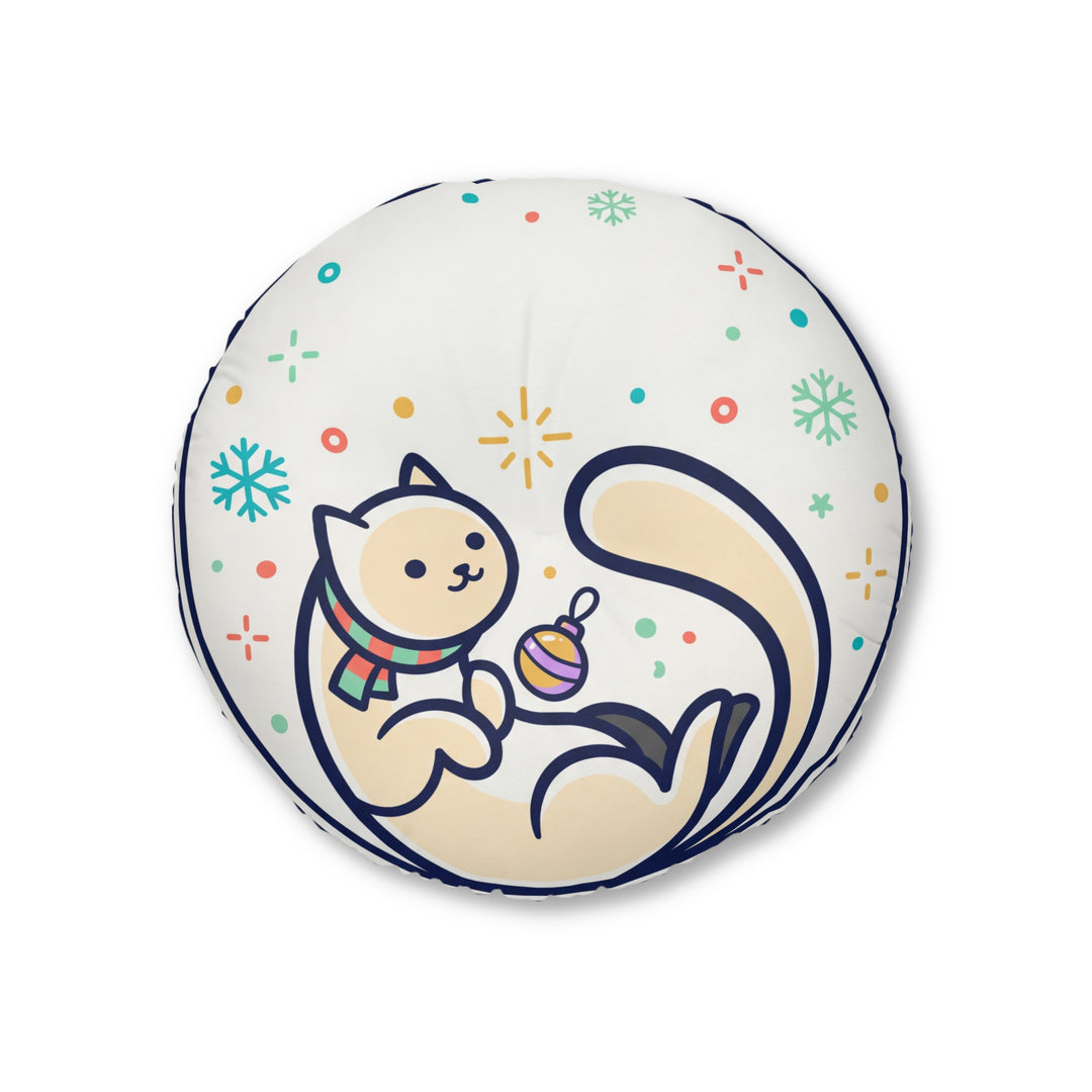 Gemütliches Neujahrs-Katzen-Bodenkissen — Niedliches Winterkätzchen