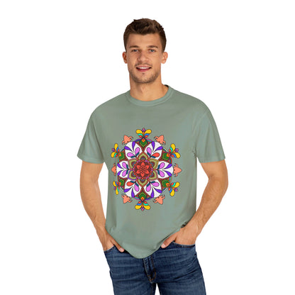 Unisex Mandala T-Shirt featuring intricate hand-drawn mandala art on 100% ring-spun cotton, garment-dyed for extra comfort