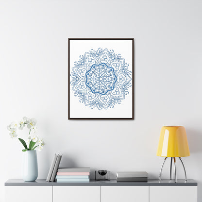 Beautiful steel blue mandala design wall art on gallery canvas wraps, vertical frame, handmade and intricate artwork