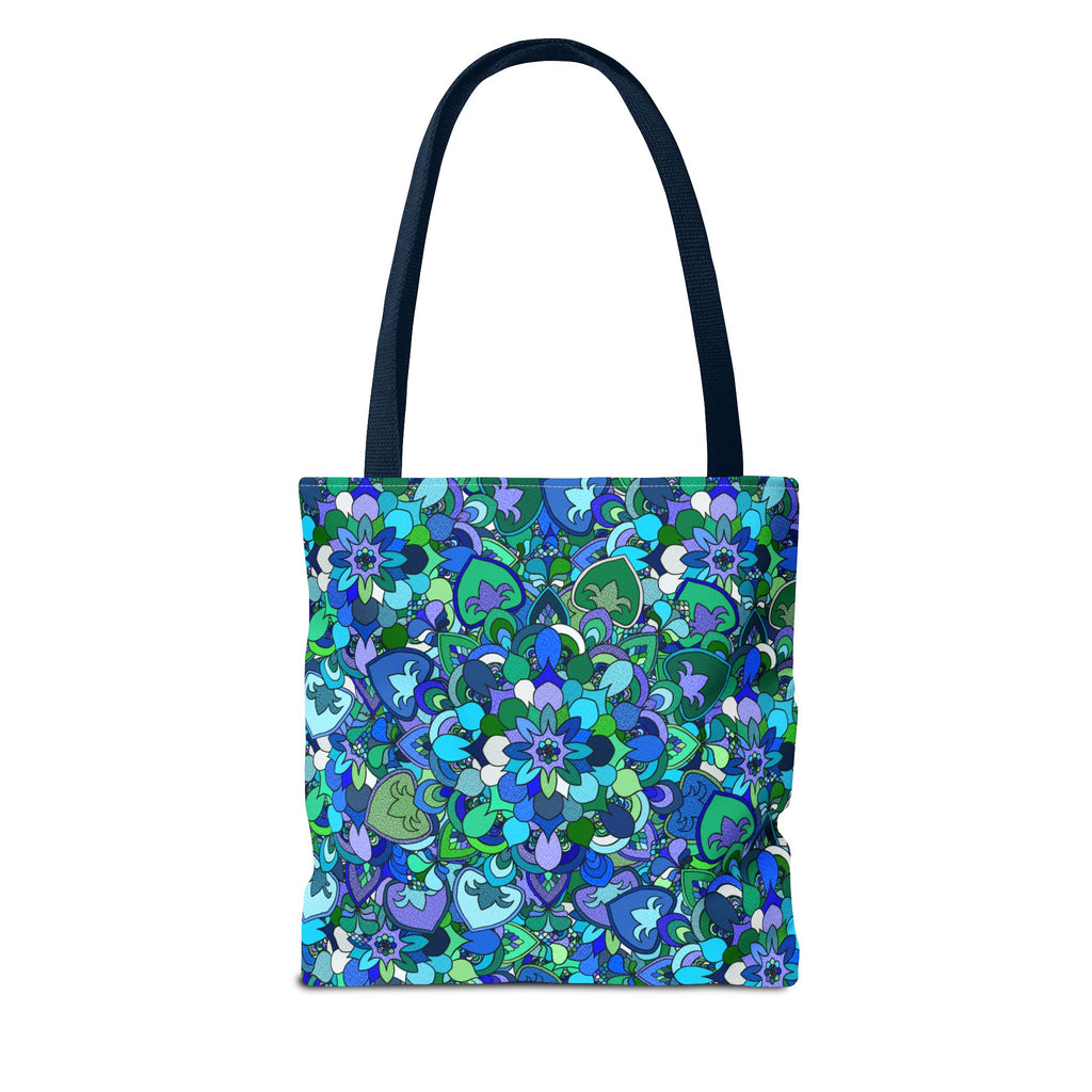 Borsa tote con stampa mandala floreale blu-verde — Shopper con stampa integrale vivace
