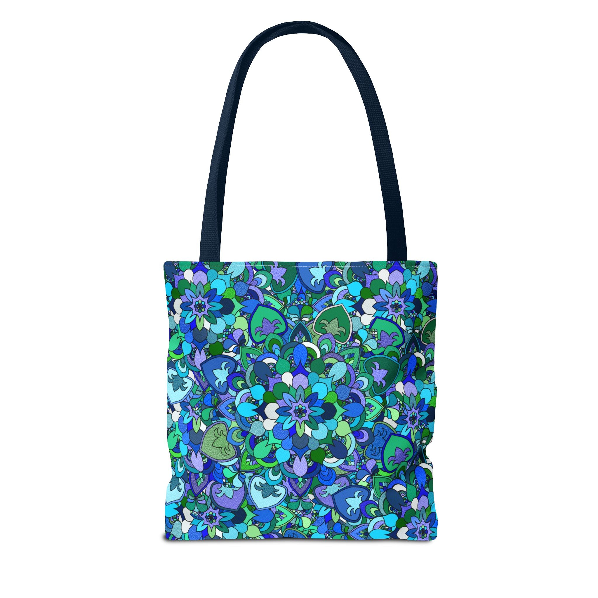 Blue Green Floral Mandala Tote Bag — Vibrant All-Over-Print Shopper