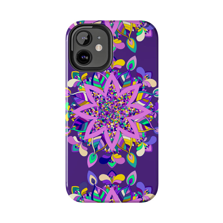 Hand drawn purple mandala art phone case designed for iPhone X/XS