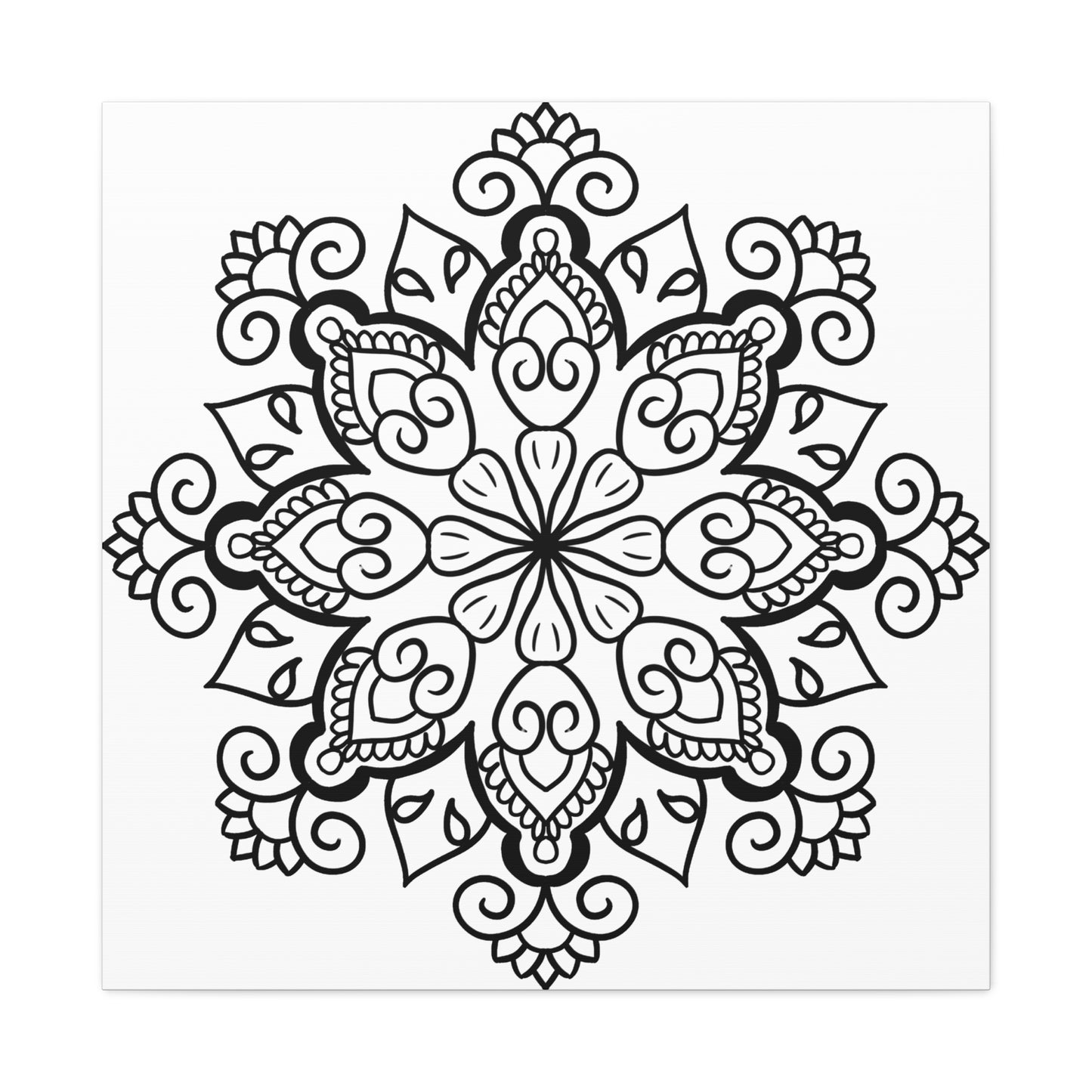 Beautiful Handmade Black & White Mandala Art on Stretched Canvas