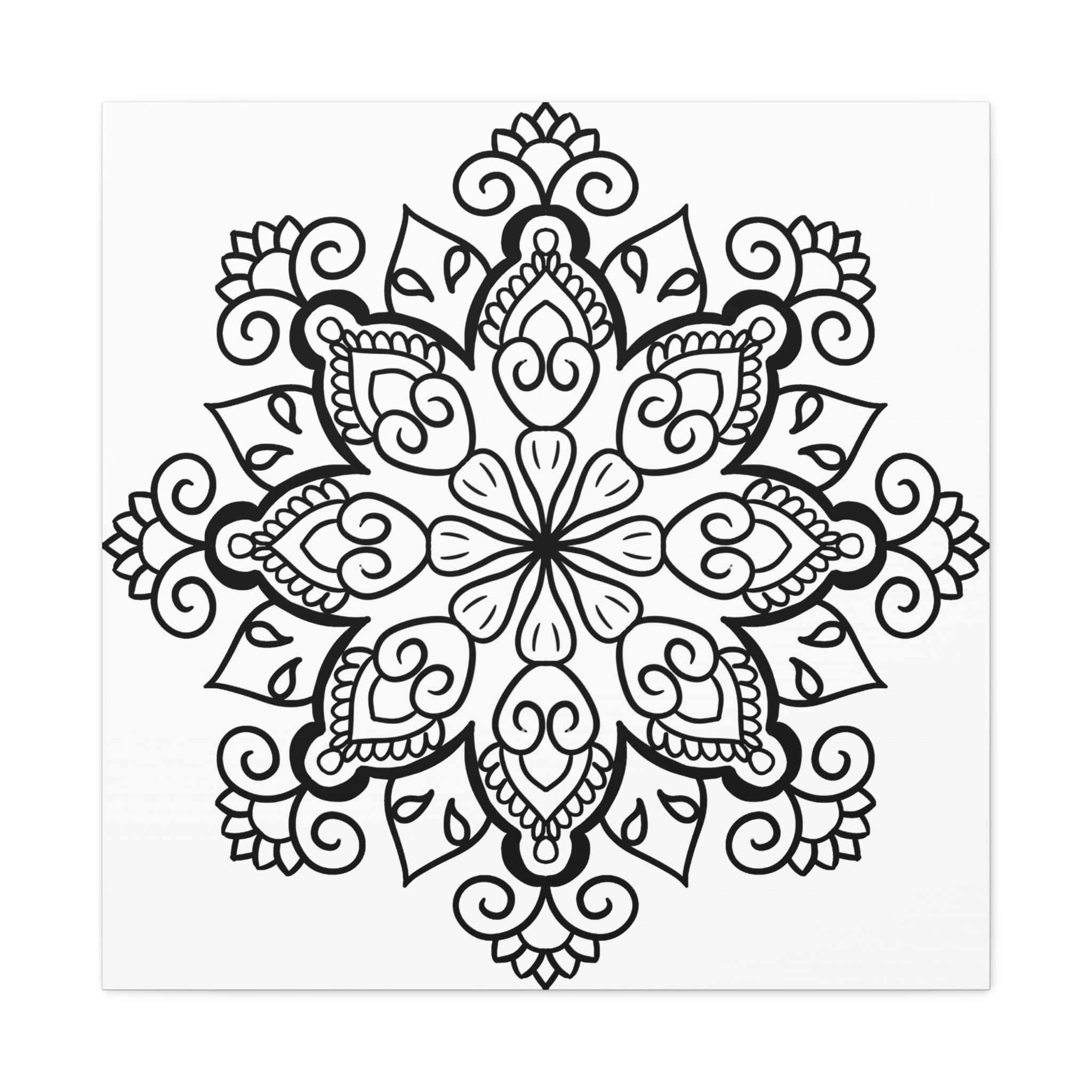 Beautiful Handmade Black & White Mandala Art on Stretched Canvas