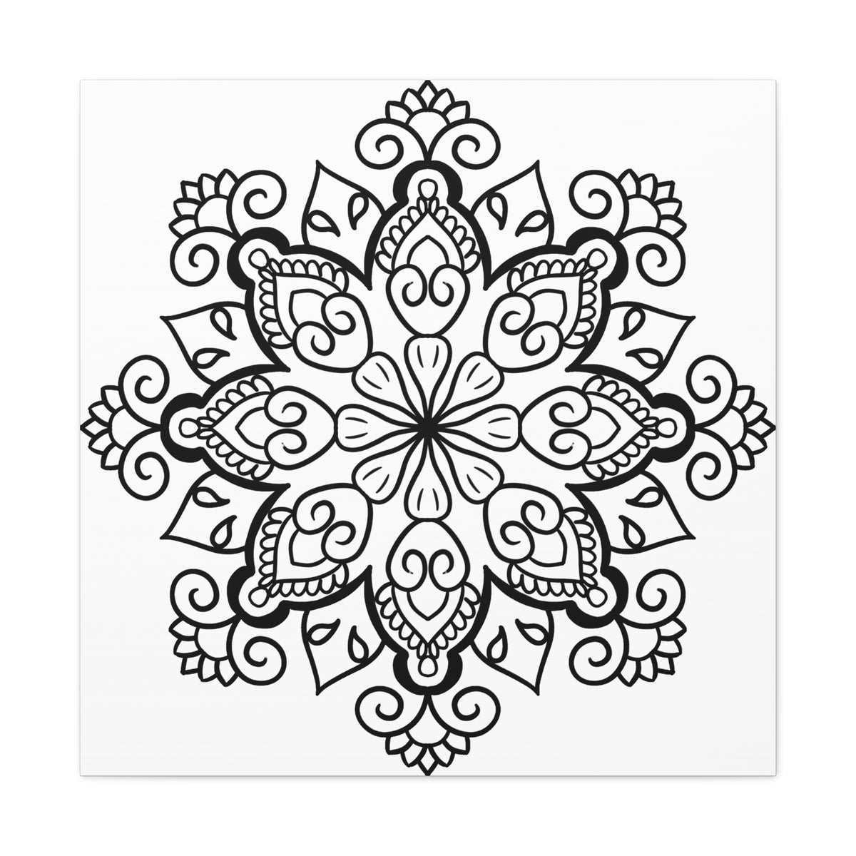 Beautiful Handmade Black & White Mandala Art on Stretched Canvas