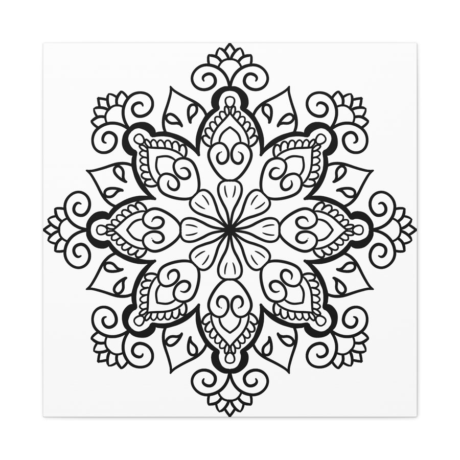 Beautiful Handmade Black & White Mandala Art on Stretched Canvas