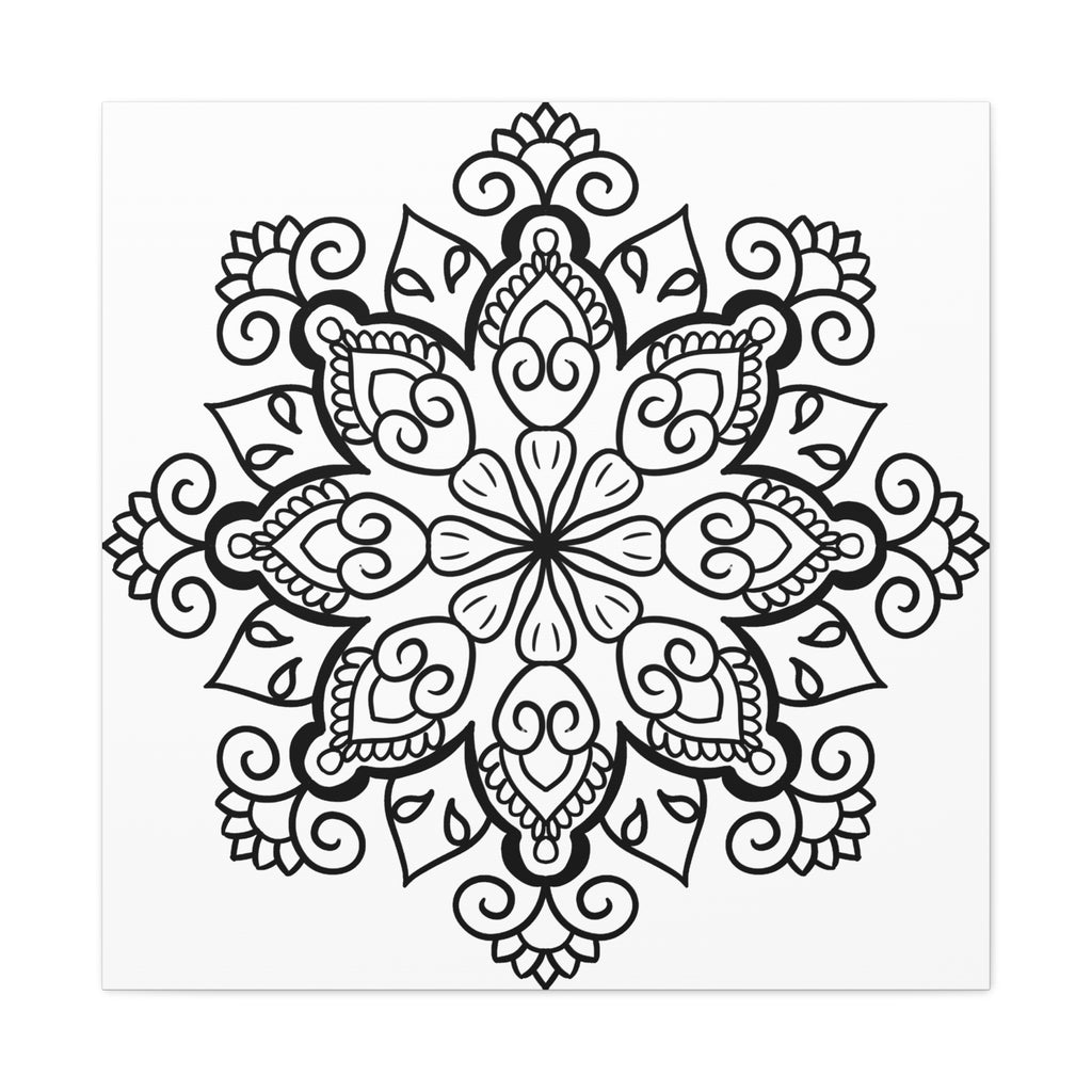 Beautiful Handmade Black & White Mandala Art on Stretched Canvas