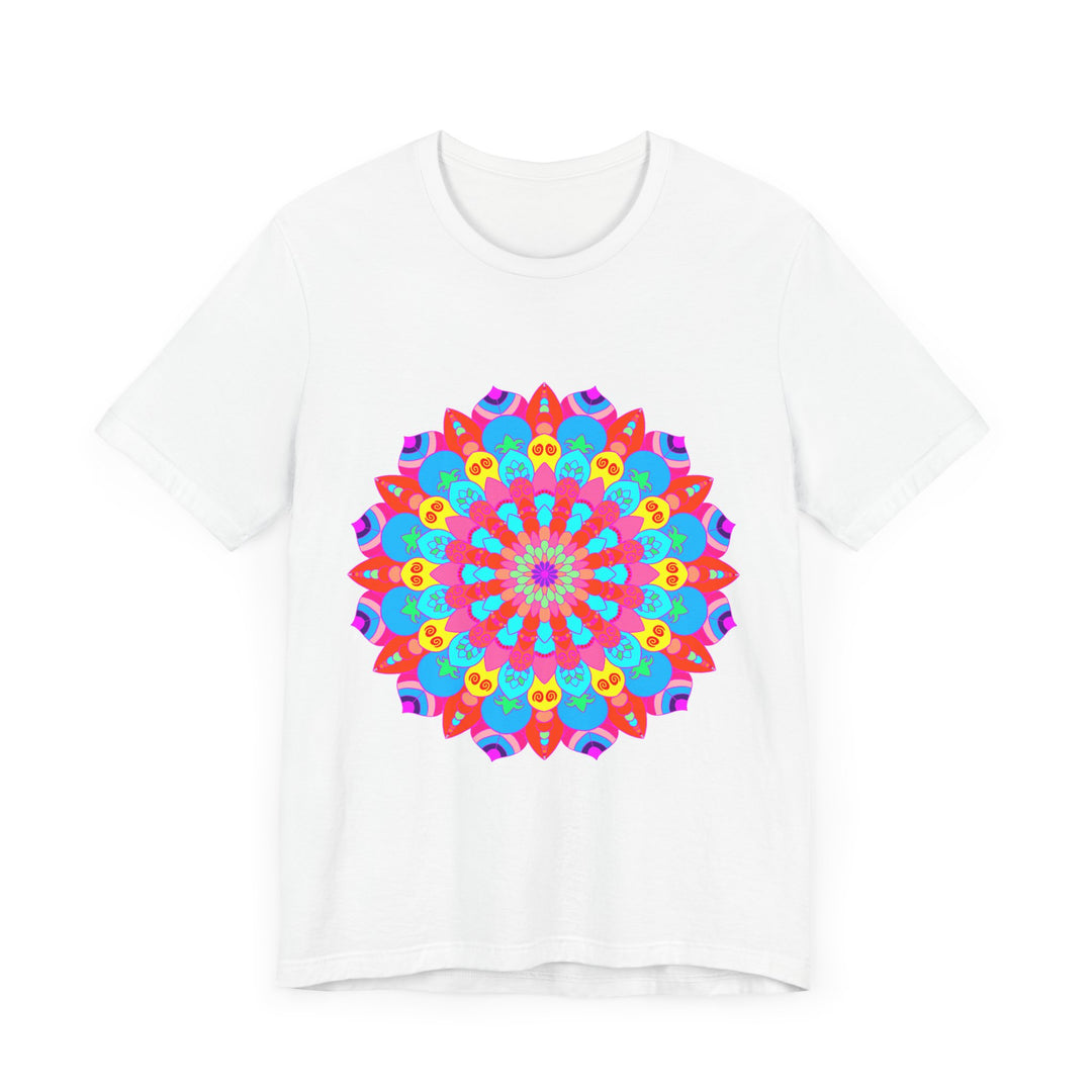 A vibrant and intricate mandala design T-shirt with psychedelic art