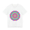 A vibrant and intricate mandala design T-shirt with psychedelic art