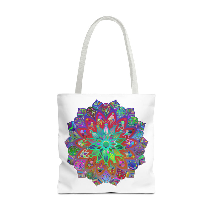 Beautiful and vibrant mandala design tote bag, perfect for carrying your essentials in style