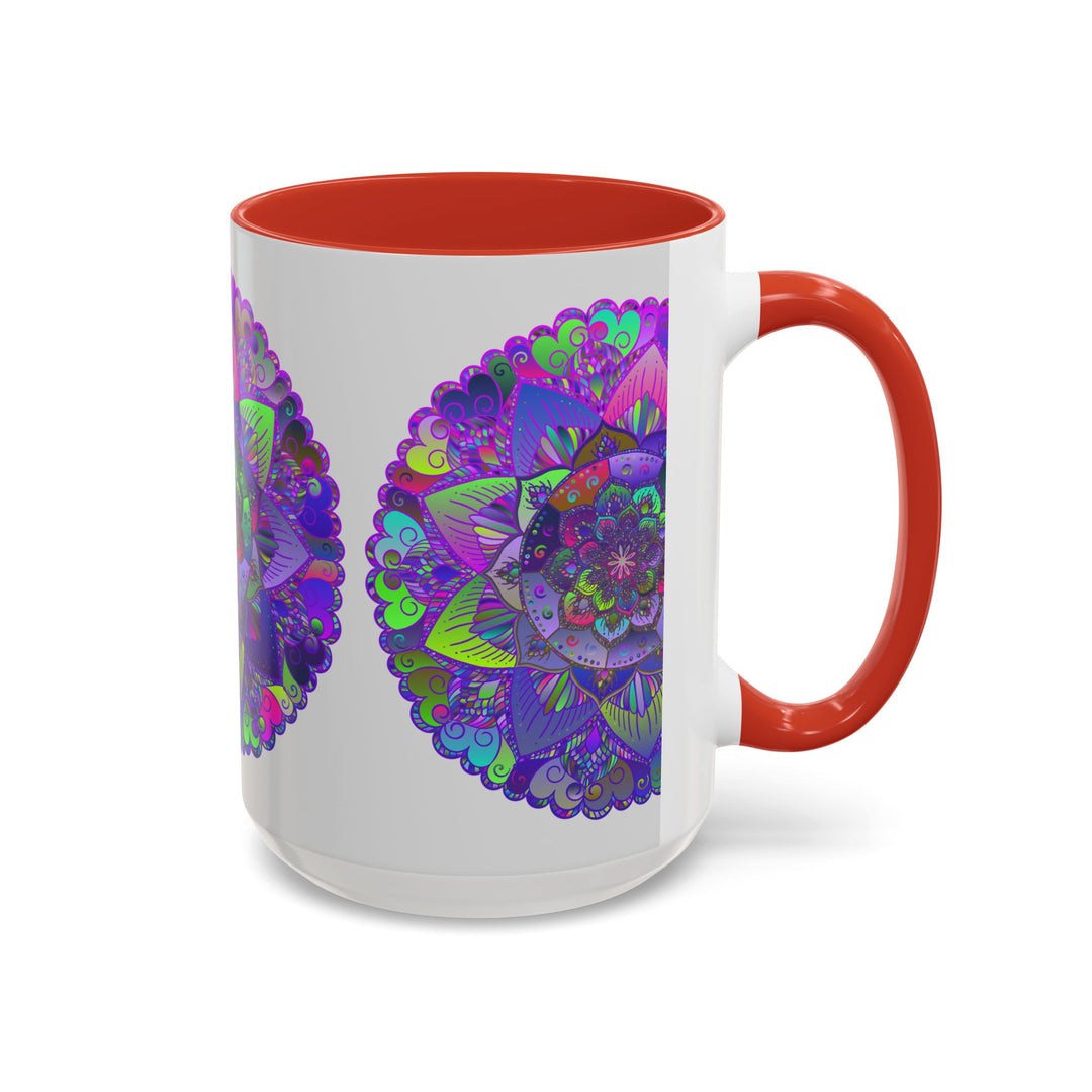 Elegant light grey mandala art mug with intricate pattern