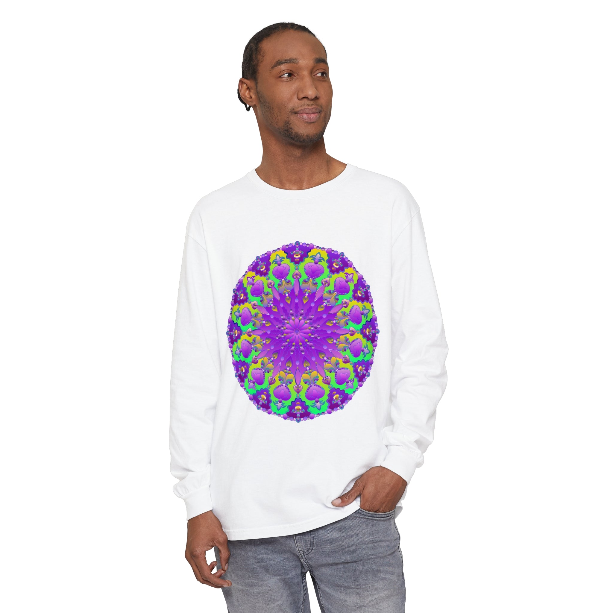 Beautiful purple and green mandala design long sleeve t-shirt for women