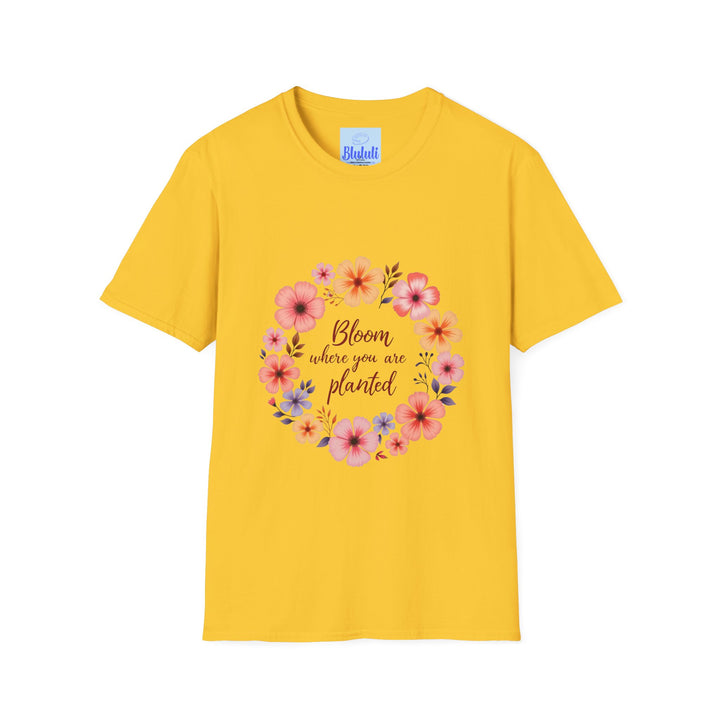 Colorful floral mandala design with inspirational quote on white t-shirt